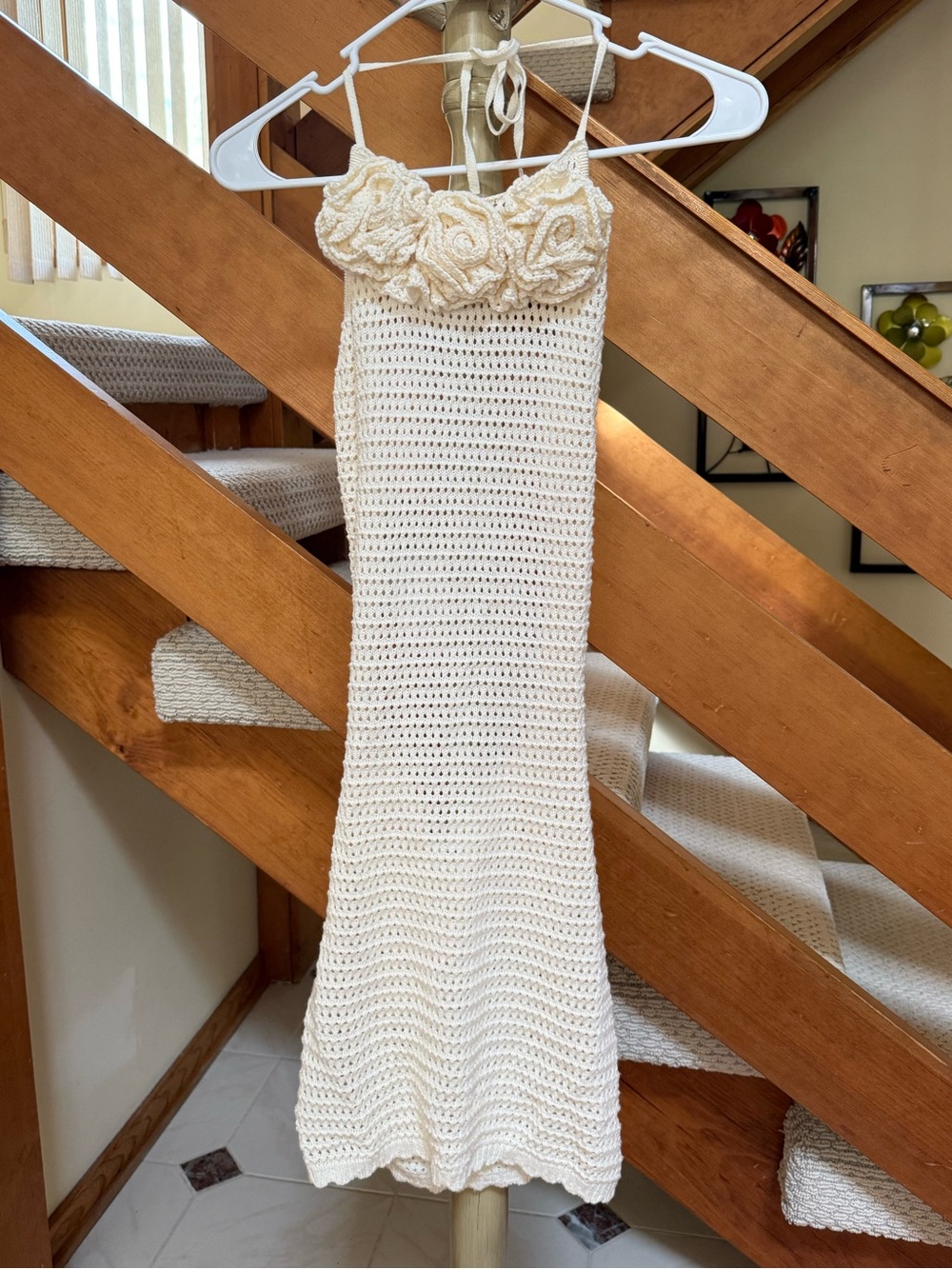 ASOS Cream Crochet Swim Coverup Dress with Floral Bust